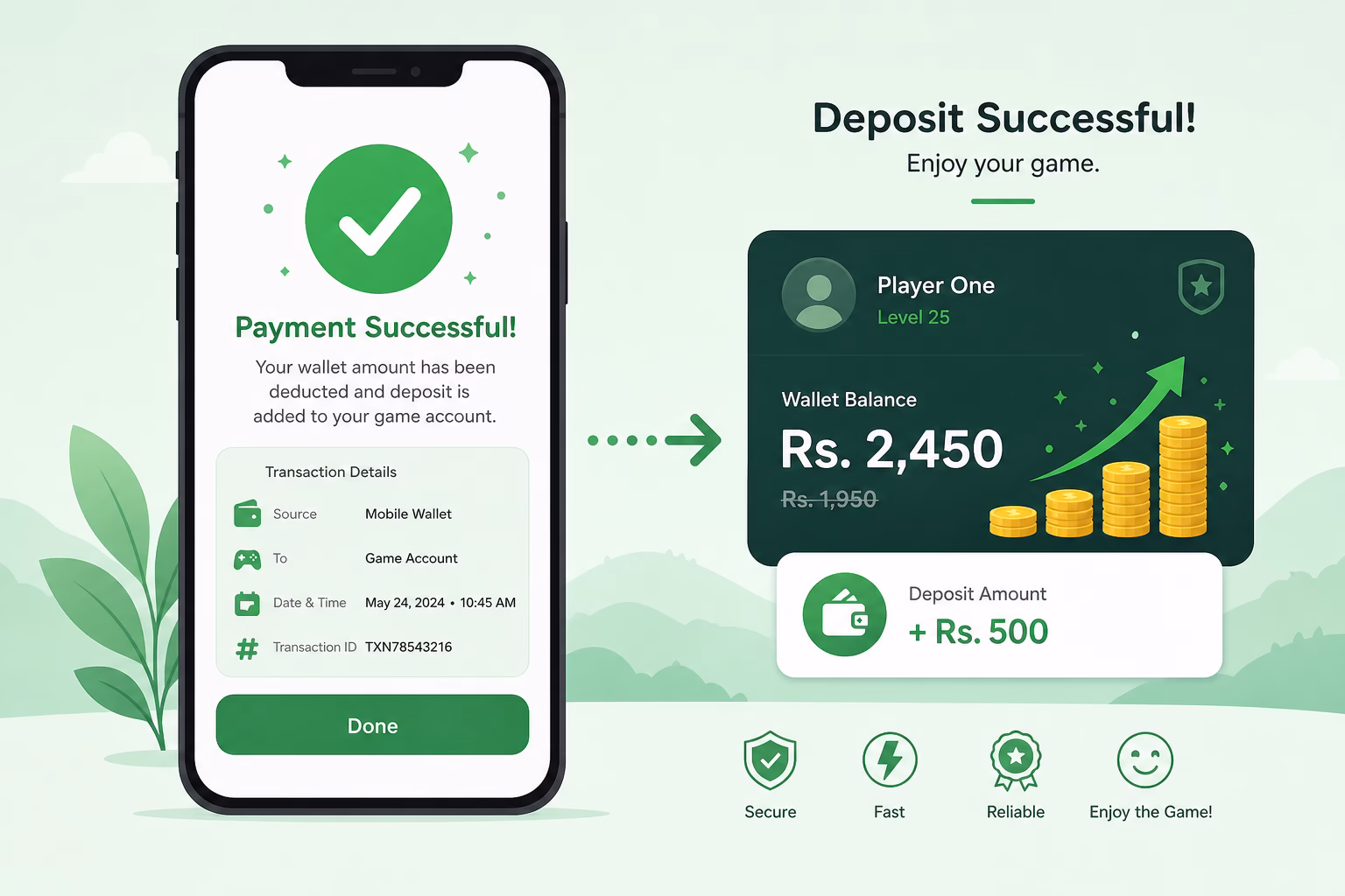 Successful PK365 game deposit JazzCash payment confirmation illustration